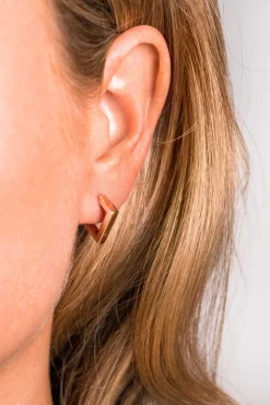 Hot Zinzi zilveren luxe oorringen rosé verguld vierkante buis driehoekvorm 18x2,5mm ZIO1684R