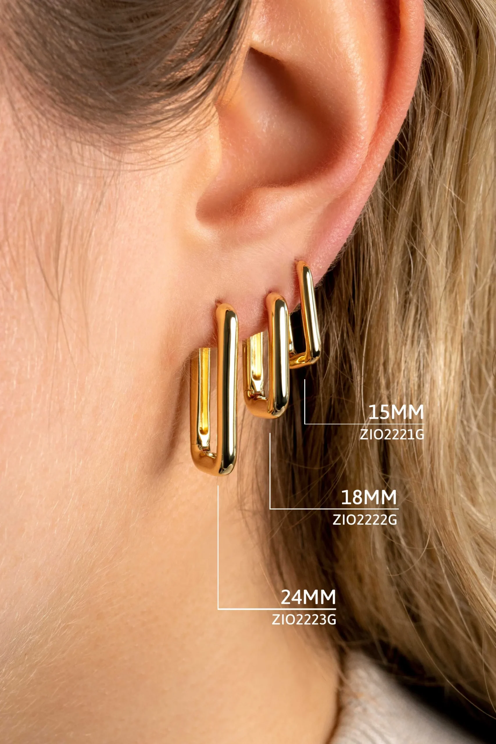 Discount Zinzi zilveren luxe oorringen 14K geel verguld 15x2mm ovale vorm ZIO2221G