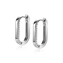 Clearance Zinzi zilveren luxe oorringen ovale vorm 20mm zijkant witte zirconia's ZIO2319