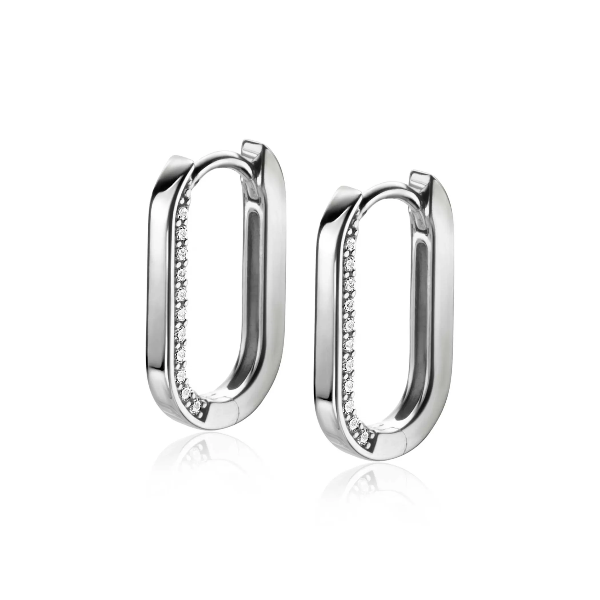 Clearance Zinzi zilveren luxe oorringen ovale vorm 20mm zijkant witte zirconia's ZIO2319