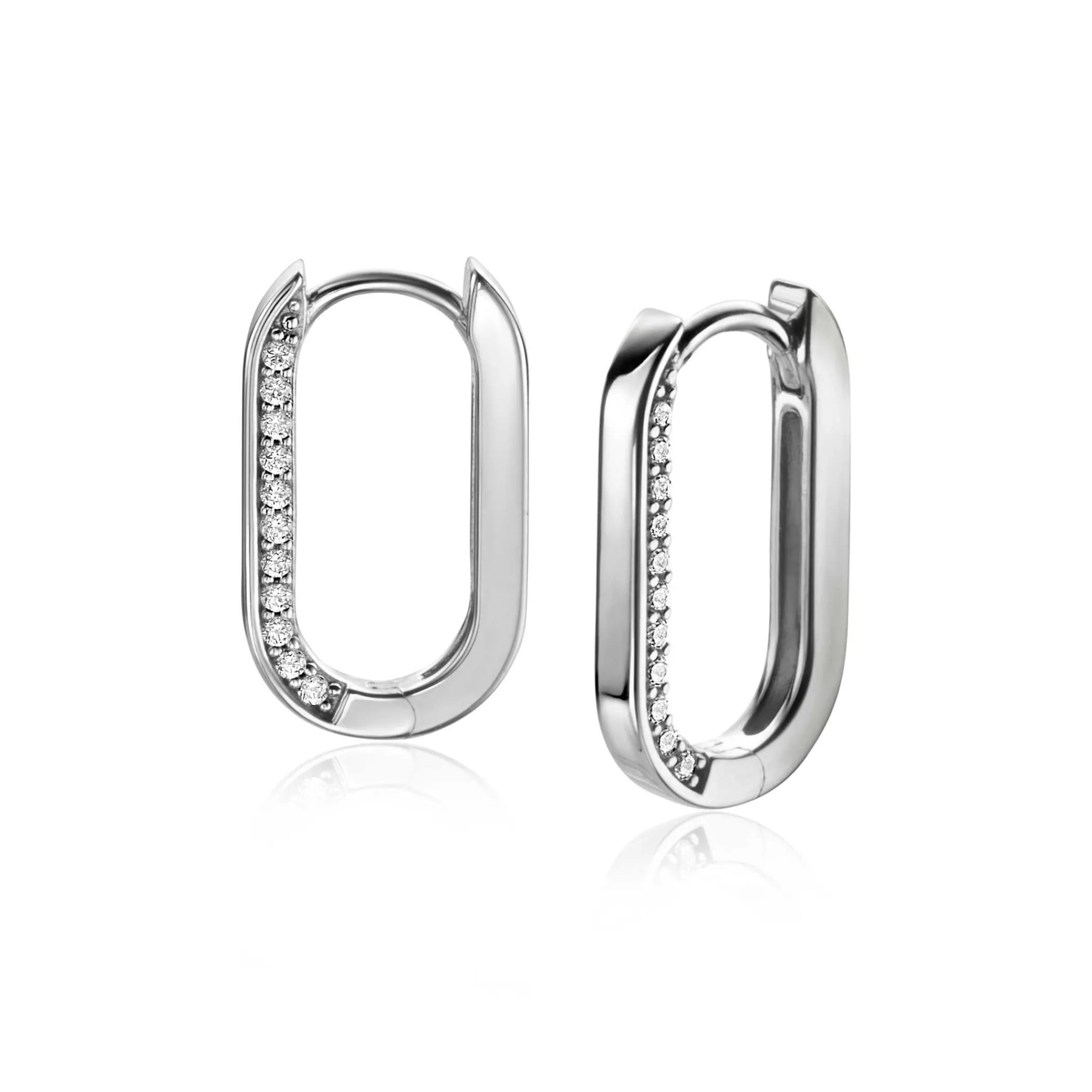 Clearance Zinzi zilveren luxe oorringen ovale vorm 20mm zijkant witte zirconia's ZIO2319