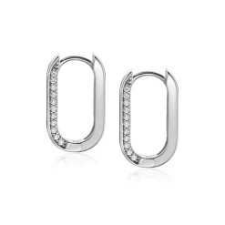 Clearance Zinzi zilveren luxe oorringen ovale vorm 20mm zijkant witte zirconia's ZIO2319