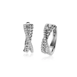 Clearance Zinzi zilveren luxe oorringen cross-over design: bezet met witte zirconia's en gourmet schakels 18x6mm ZIO2326