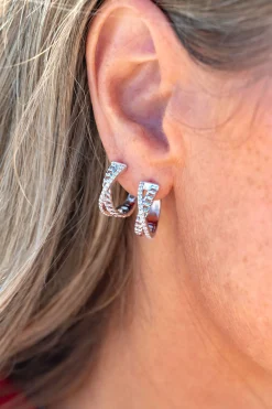 Clearance Zinzi zilveren luxe oorringen cross-over design: bezet met witte zirconia's en gourmet schakels 18x6mm ZIO2326