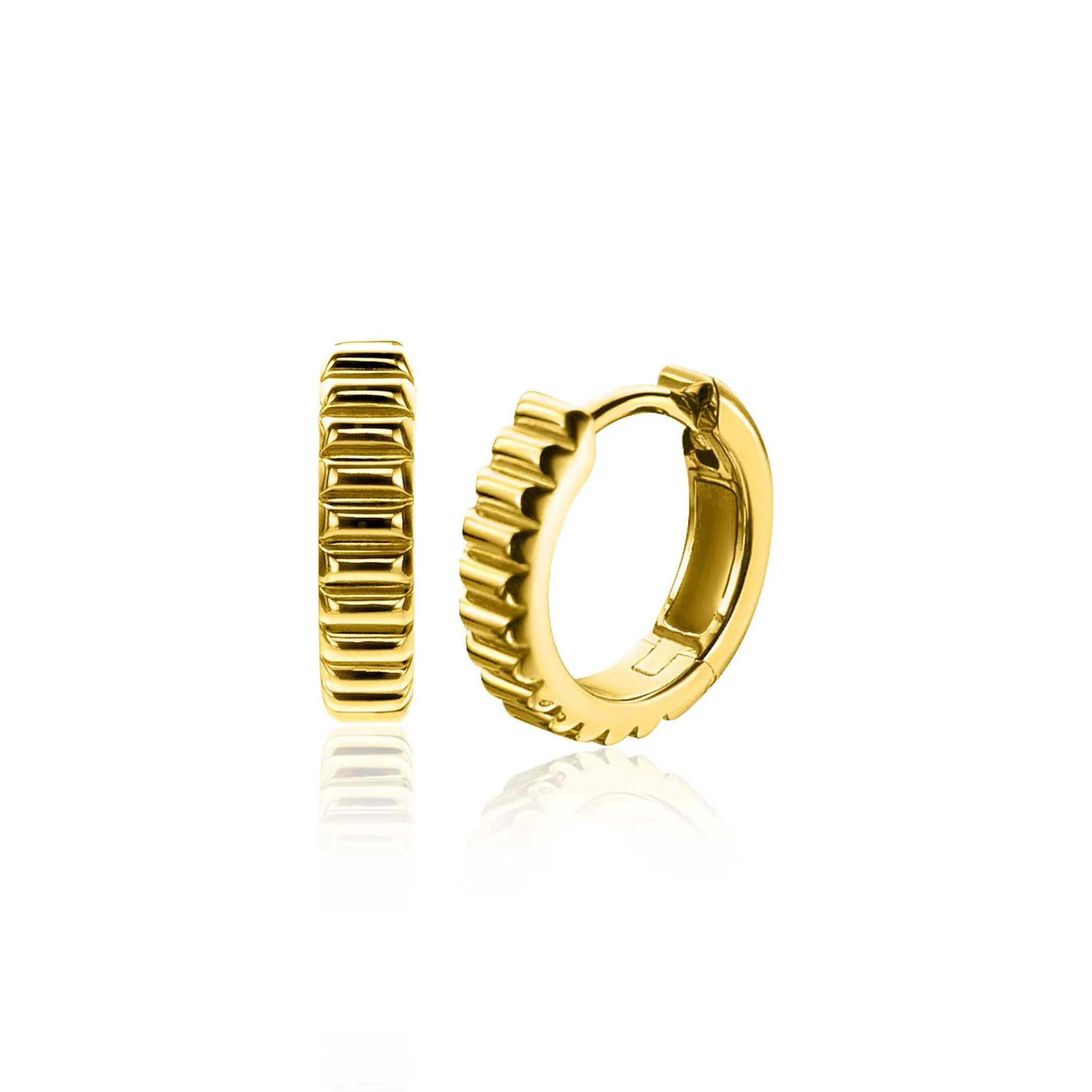 Online Zinzi zilveren luxe oorringen extra 14K geel verguld geribbeld 16mm ZIO2245