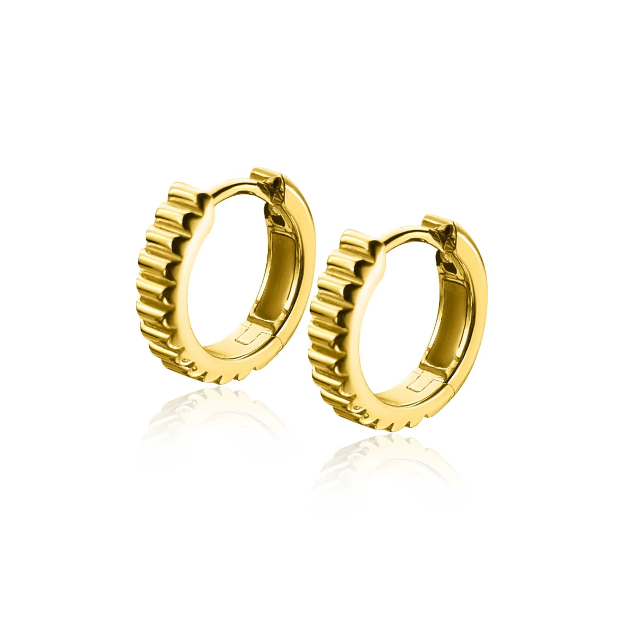 Online Zinzi zilveren luxe oorringen extra 14K geel verguld geribbeld 16mm ZIO2245