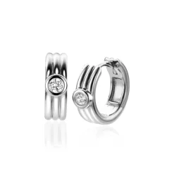 Discount Zinzi zilveren luxe oorringen drie gladde banen en witte ronde zirconia 15x4mm ZIO2241