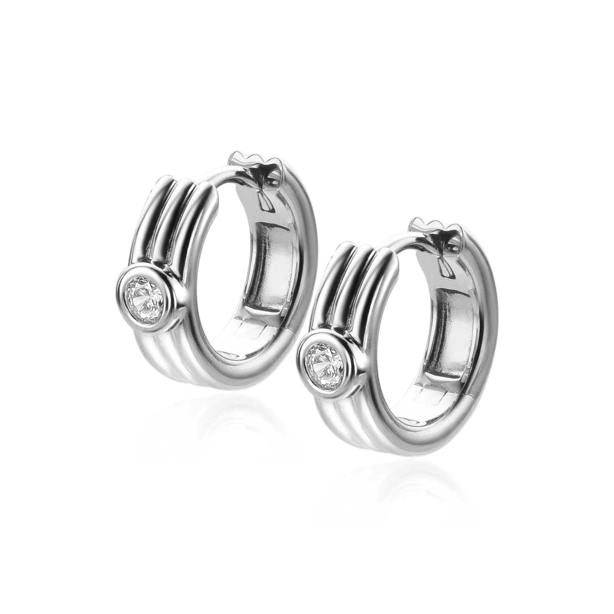 Discount Zinzi zilveren luxe oorringen drie gladde banen en witte ronde zirconia 15x4mm ZIO2241