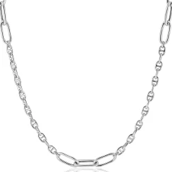Best Zinzi zilveren marine schakel ketting, gecombineerd met grotere ovale schakels 42-45cm ZIC2413