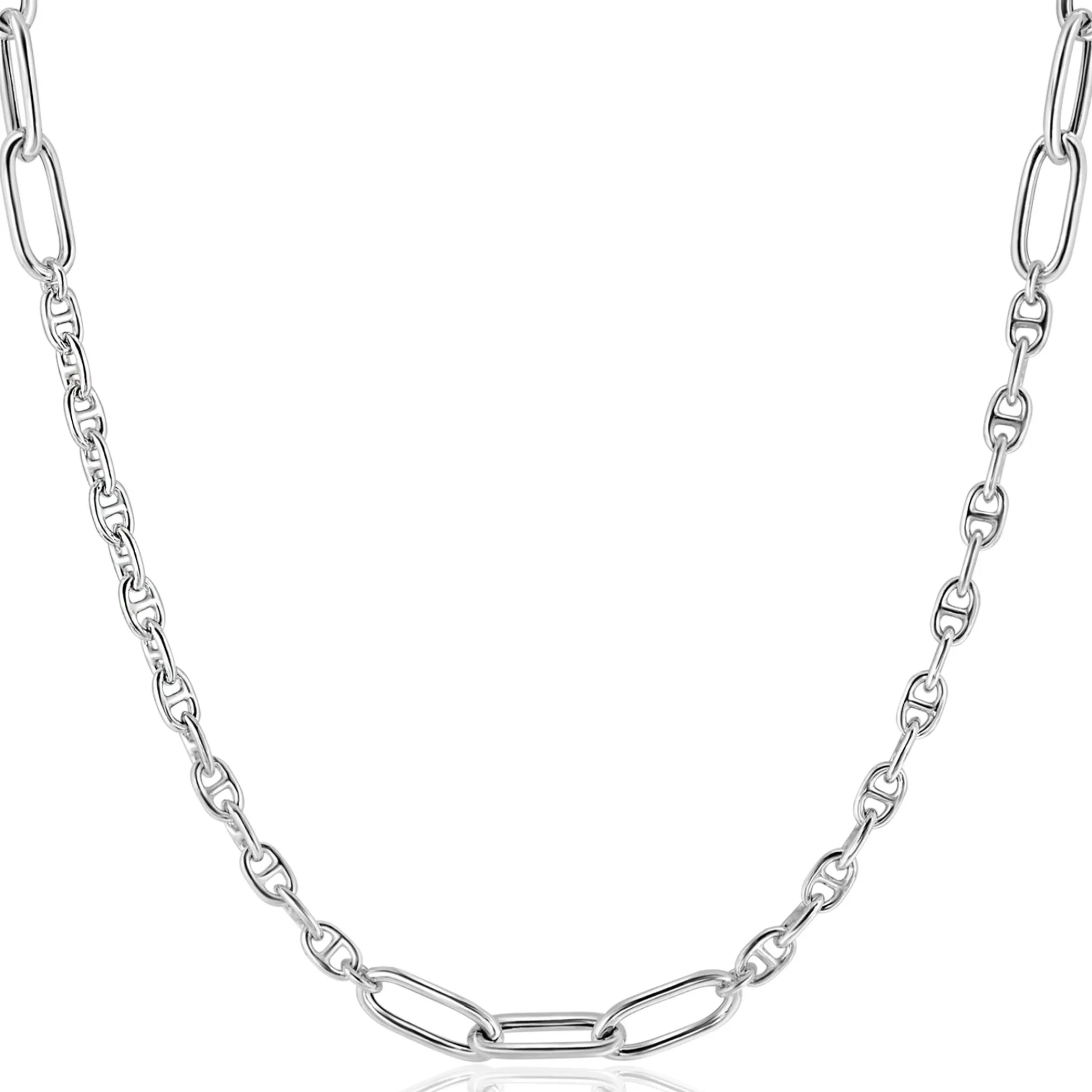 Best Zinzi zilveren marine schakel ketting, gecombineerd met grotere ovale schakels 42-45cm ZIC2413