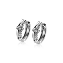Best Zinzi zilveren multi-look oorringen 14mm glad gedraaide buis met witte zirconia's ZIO2324