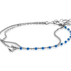 New Zinzi zilveren multilook armband met gourmet en jasseron schakels, ronde zetting met witte zirconia en blauwe bolletjes 16,5-19,5cm ZIA2529