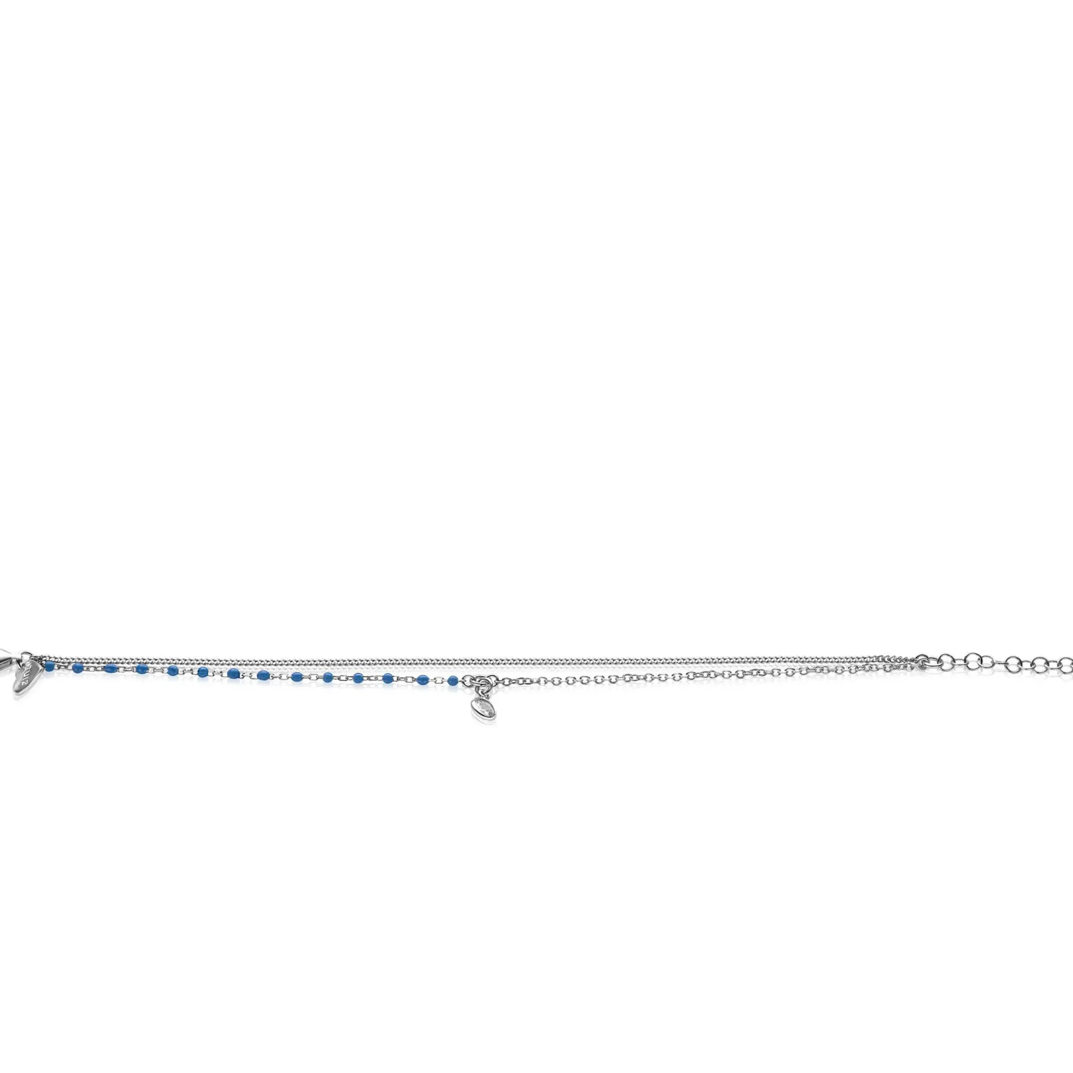 New Zinzi zilveren multilook armband met gourmet en jasseron schakels, ronde zetting met witte zirconia en blauwe bolletjes 16,5-19,5cm ZIA2529
