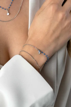 New Zinzi zilveren multilook armband met gourmet en jasseron schakels, ronde zetting met witte zirconia en blauwe bolletjes 16,5-19,5cm ZIA2529