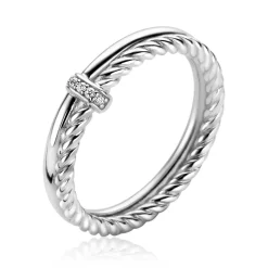New Zinzi zilveren multi-look ring glad gedraaide buis met witte zirconia's ZIR2324