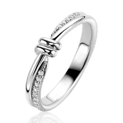 Sale Zinzi zilveren multi-look ring (4mm breed) met knoop, bezet met witte zirkonia's ZIR2680