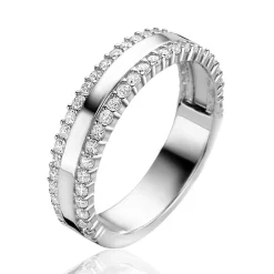 Online Zinzi zilveren multi-look ring drie banen, buitenste bezet met witte zirconia's ZIR2445