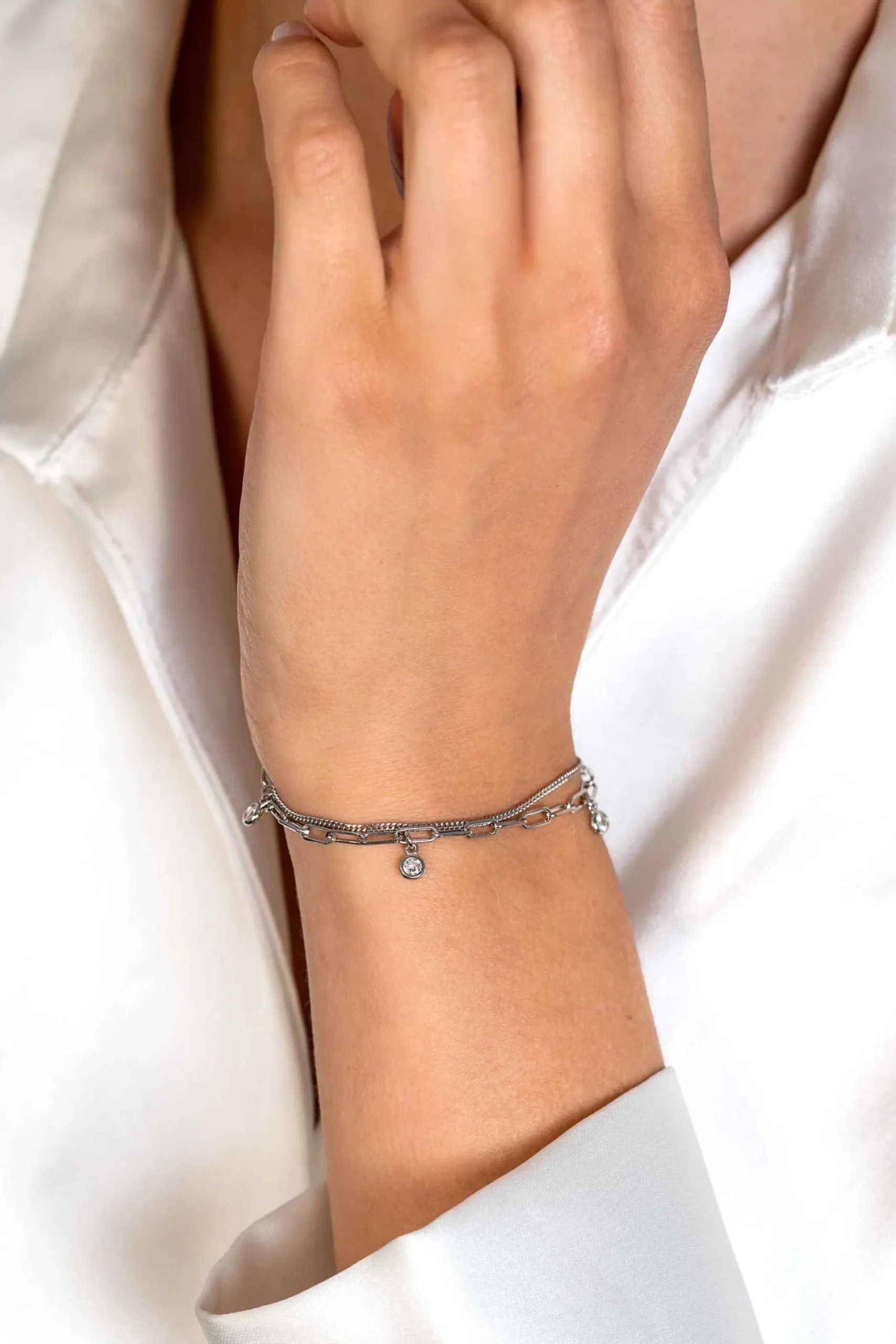 Hot Zinzi zilveren multi-look armband met gourmet en paperclip schakels, bezet met vier ronde zirconia's ZIA2362