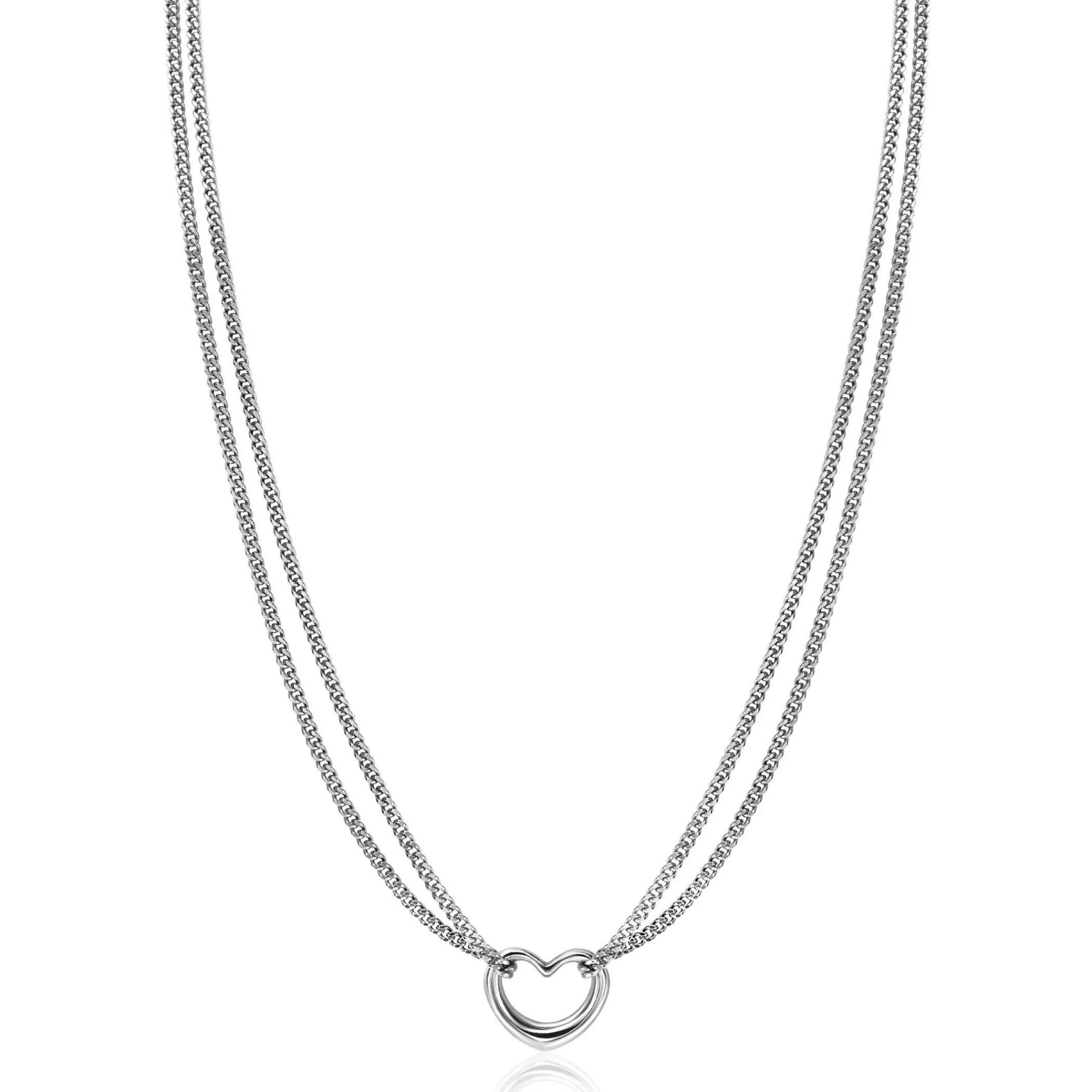 Discount Zinzi zilveren multilook ketting met gourmet schakels en open hart 40-43cm ZIC2516