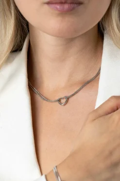 Discount Zinzi zilveren multilook ketting met gourmet schakels en open hart 40-43cm ZIC2516