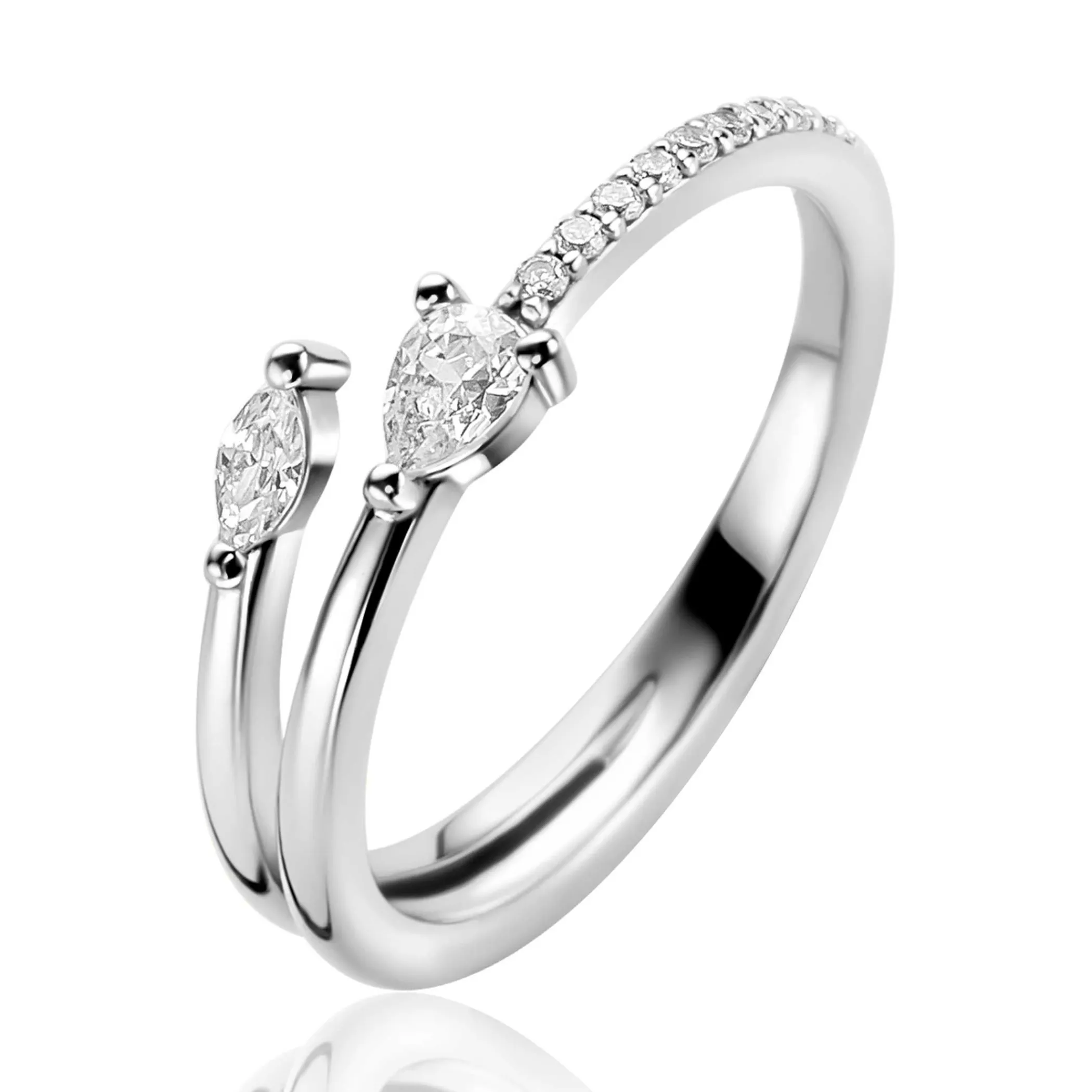 Hot Zinzi zilveren multi-look ring (4mm breed) met een peervormige en ovale witte zirkonia ZIR2689