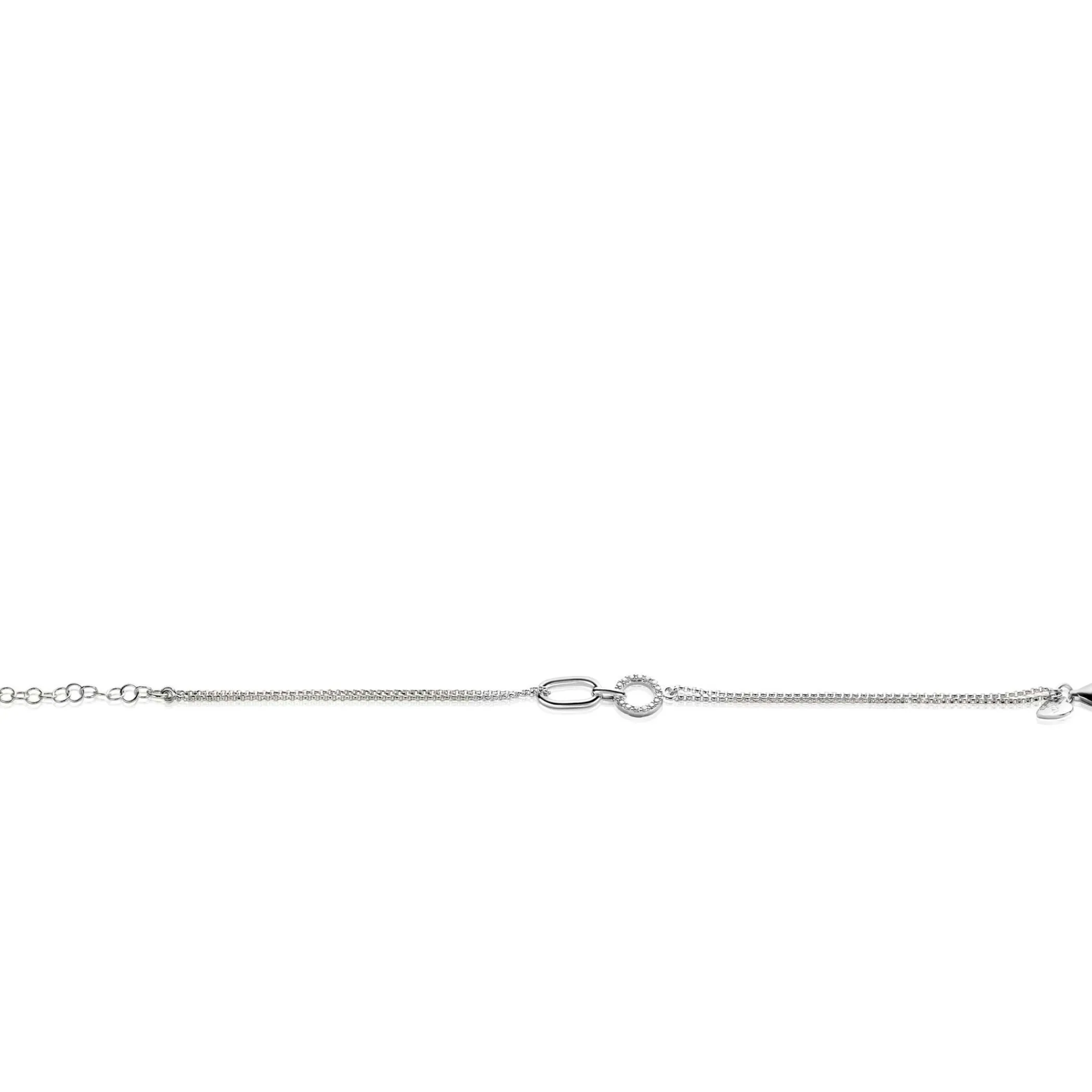 Clearance Zinzi zilveren multi-look armband met twee kettinkjes, verbonden aan een ovale schakel en open rondje bezet met witte zirconia's 17-20cm ZIA2463