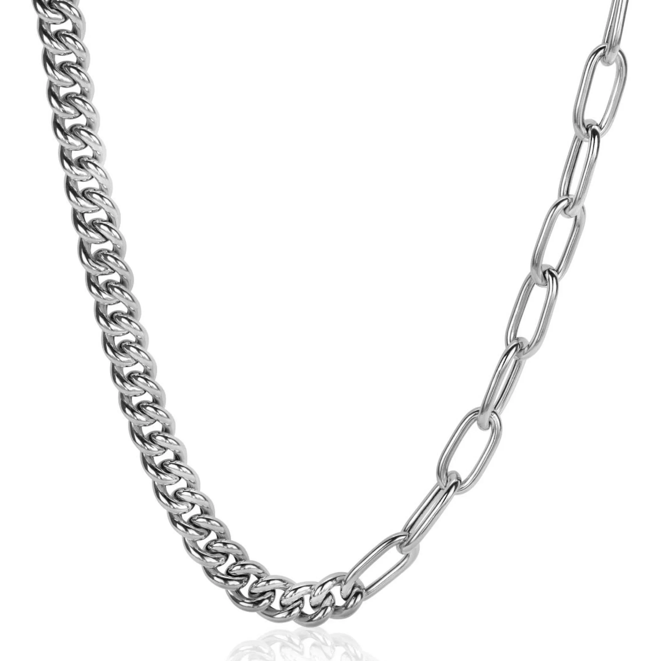 Hot Zinzi zilveren multi-schakelketting met gourmet en paperclip schakels 6,7mm breed 45cm ZIC2285