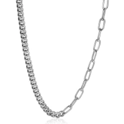 Hot Zinzi zilveren multi-schakelketting met gourmet en paperclip schakels 6,7mm breed 45cm ZIC2285