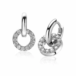 Clearance Zinzi zilveren oorbedels 10mm cirkel witte zirconia's ZICH2155 (zonder oorringen)