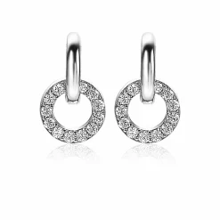 Clearance Zinzi zilveren oorbedels 10mm cirkel witte zirconia's ZICH2155 (zonder oorringen)