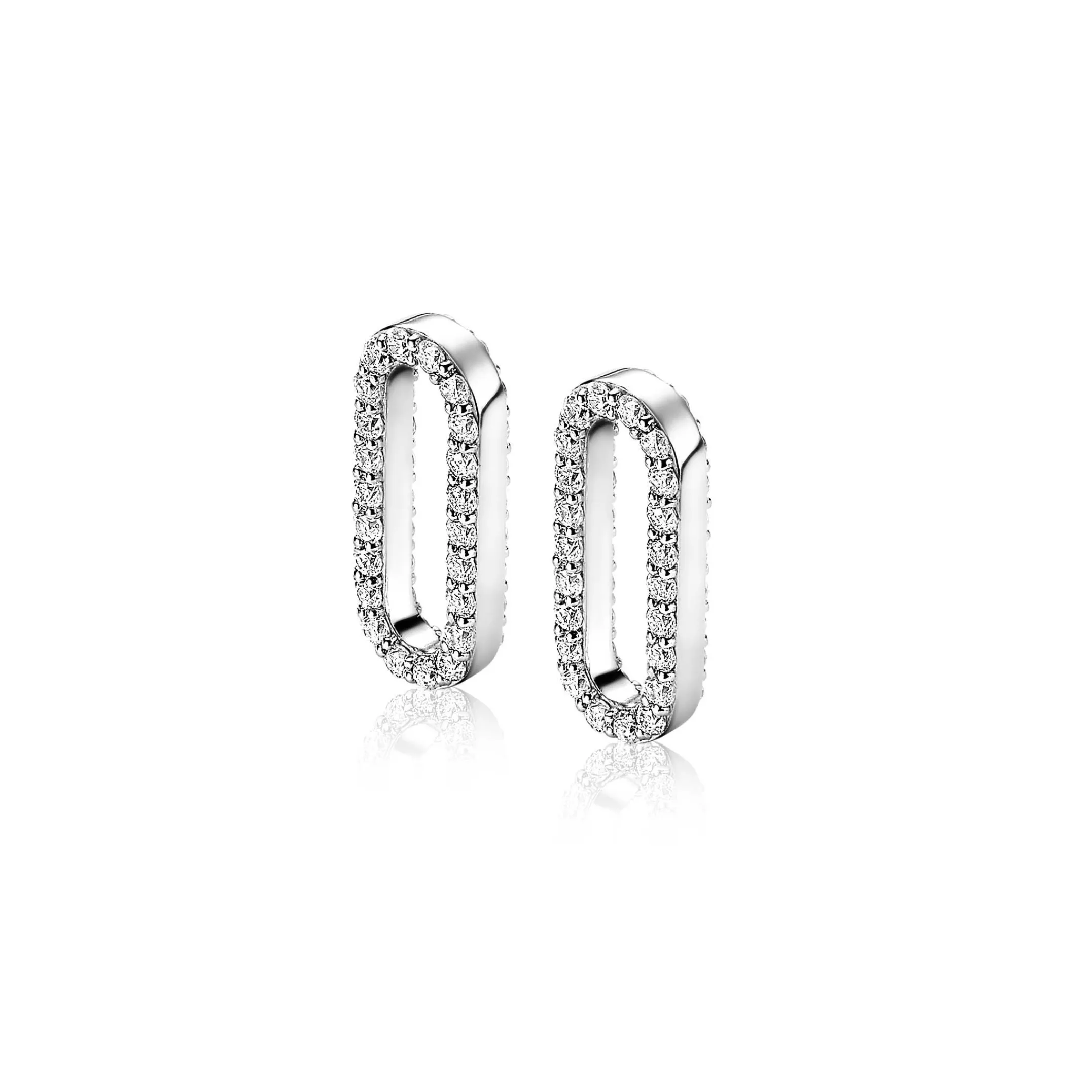 Zinzi zilveren oorbedels 20mm ovale vorm witte zirconia's ZICH2156 (zonder oorringen)