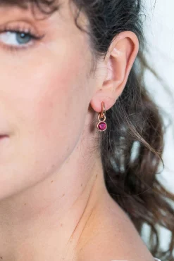 Clearance Zinzi zilveren oorbedels rosé verguld 7mm rond donkerrood ZICH1486RR (zonder oorringen)