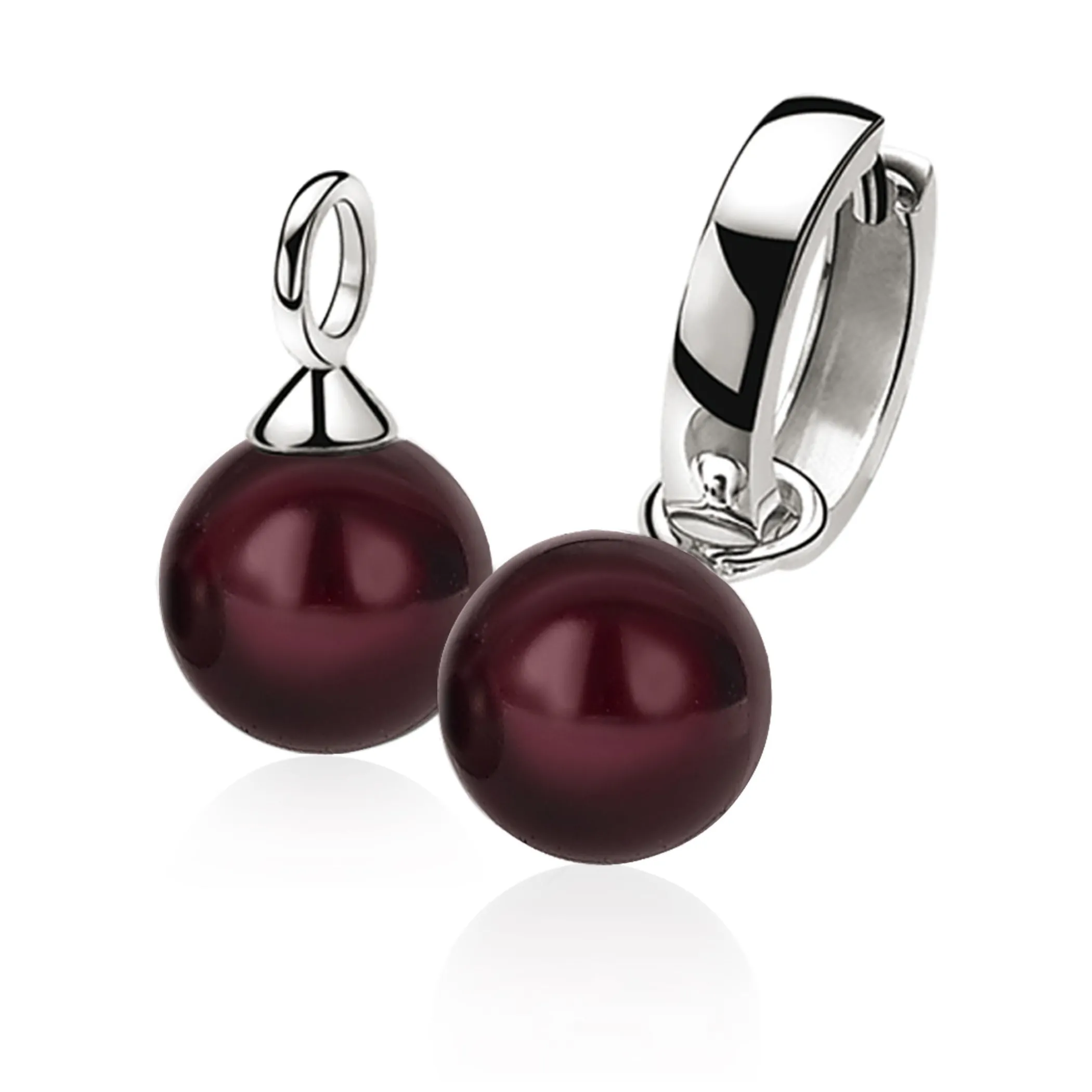 Hot Zinzi zilveren oorbedels parel rond bordeaux rood 10mm ZICH266DR (zonder oorringen)