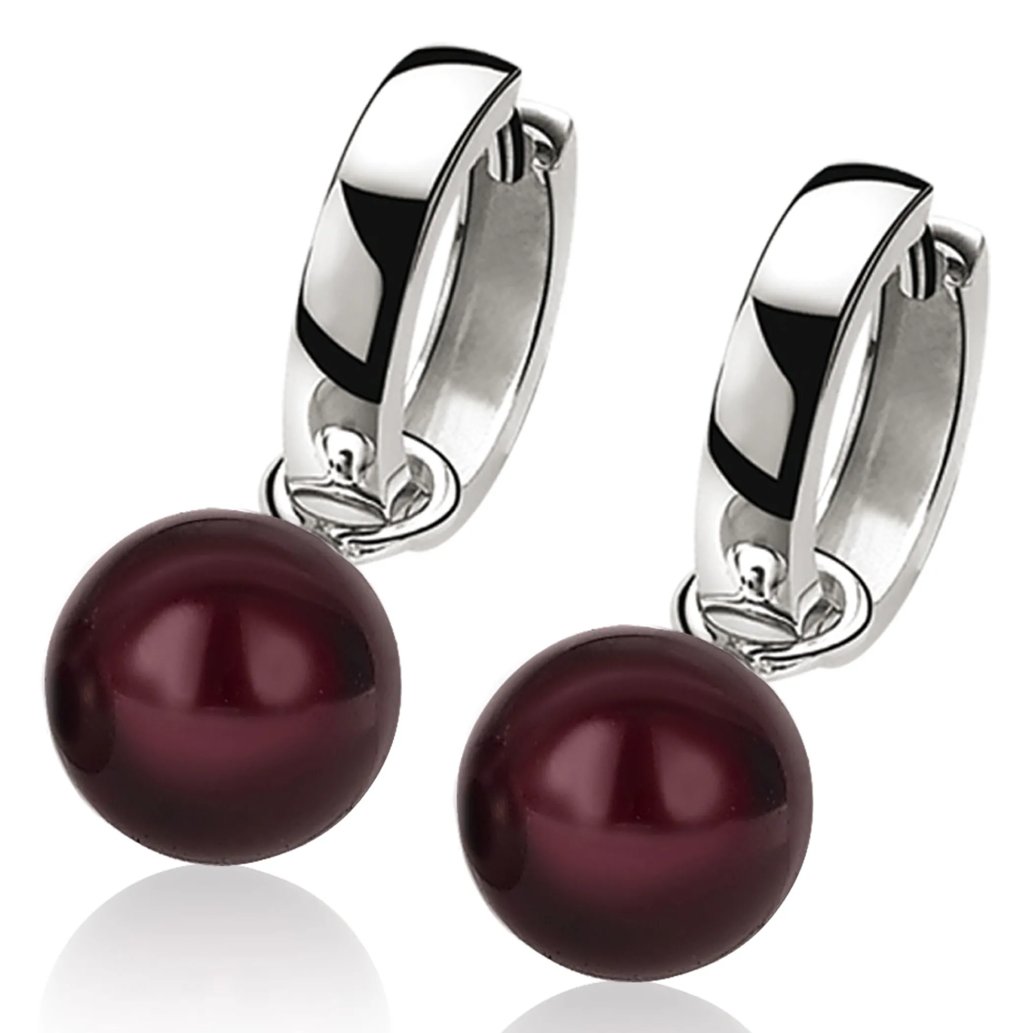 Hot Zinzi zilveren oorbedels parel rond bordeaux rood 10mm ZICH266DR (zonder oorringen)