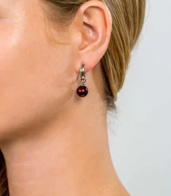 Hot Zinzi zilveren oorbedels parel rond bordeaux rood 10mm ZICH266DR (zonder oorringen)