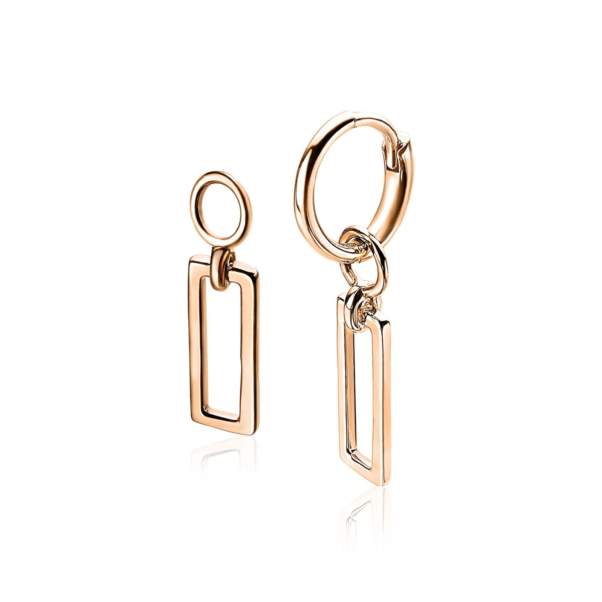 New Zinzi zilveren oorbedels rosé verguld open rechthoek 14mm ZICH1692R (zonder oorringen)
