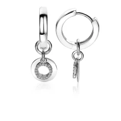 Clearance Zinzi zilveren oorbedels dubbel rond wit 10mm ZICH1769 (zonder oorringen)
