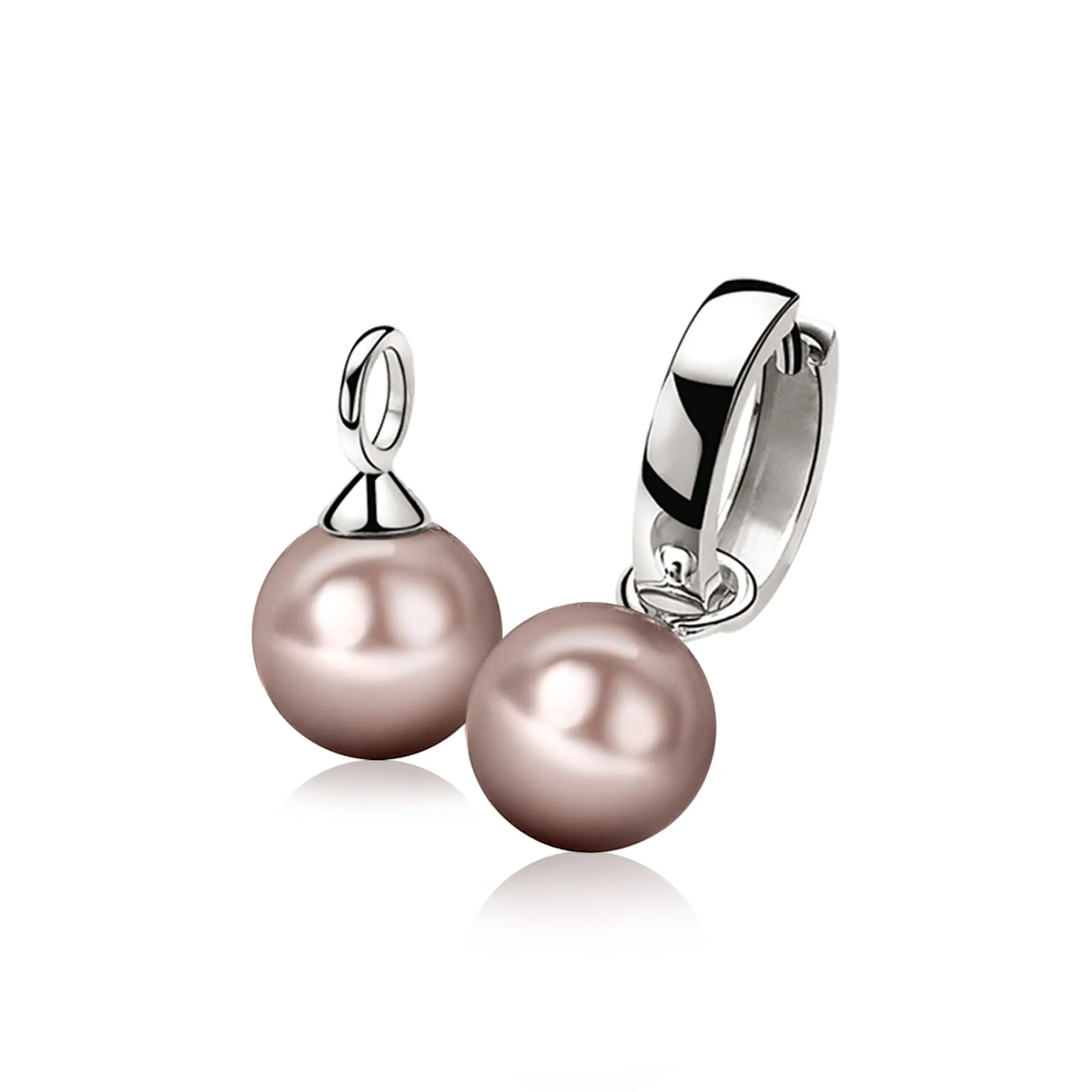 Outlet Zinzi zilveren oorbedels parel rond champagne 10mm ZICH266C (zonder oorringen)