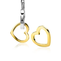 Hot Zinzi zilveren oorbedels 14K geel verguld 12mm open harten ZICH2197G (zonder oorringen)
