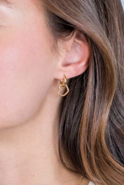 Hot Zinzi zilveren oorbedels 14K geel verguld 12mm open harten ZICH2197G (zonder oorringen)