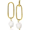 Discount Zinzi zilveren oorbedels 14K geel verguld 43mm ovaal witte parel ZICH2188G (zonder oorringen)