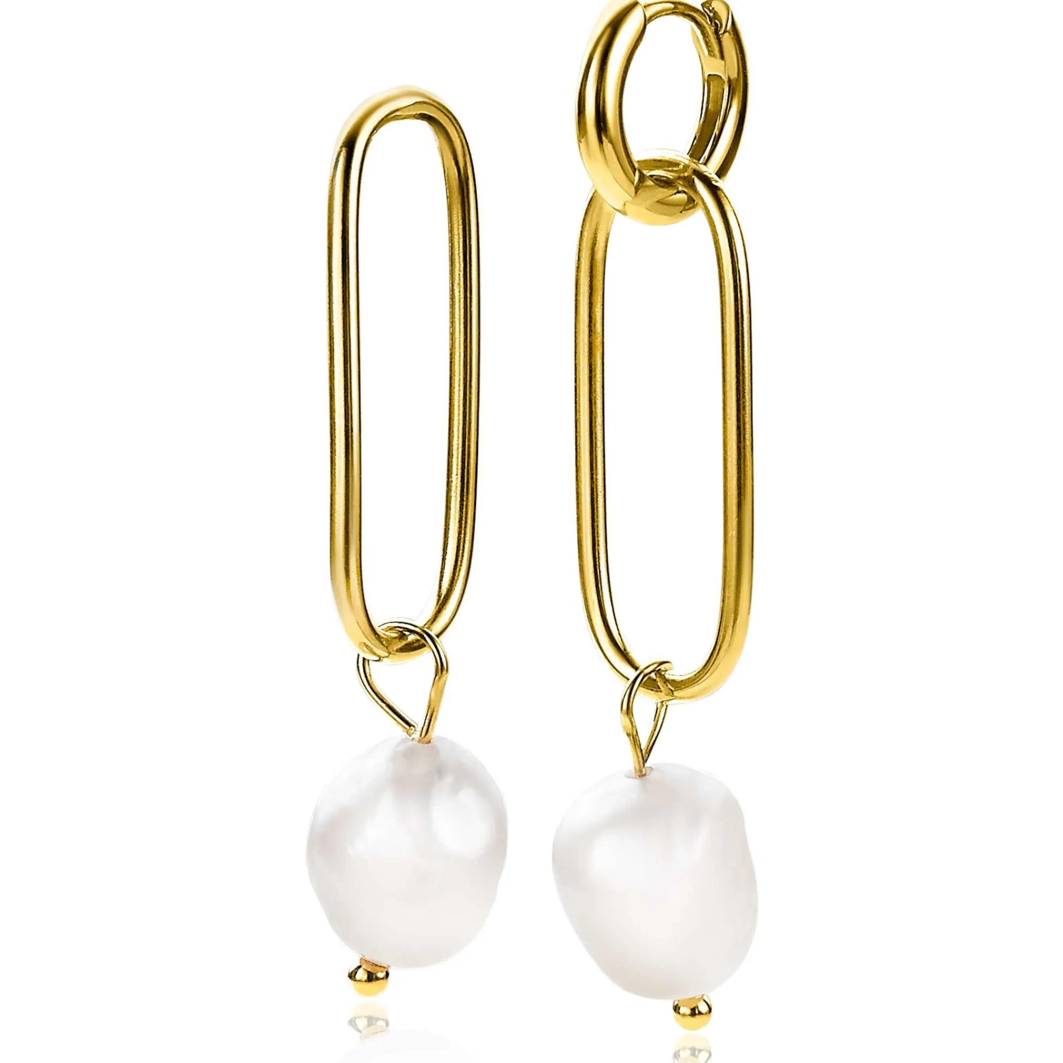 Discount Zinzi zilveren oorbedels 14K geel verguld 43mm ovaal witte parel ZICH2188G (zonder oorringen)