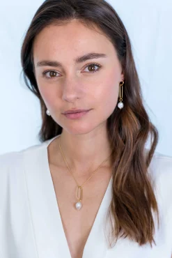 Discount Zinzi zilveren oorbedels 14K geel verguld 43mm ovaal witte parel ZICH2188G (zonder oorringen)