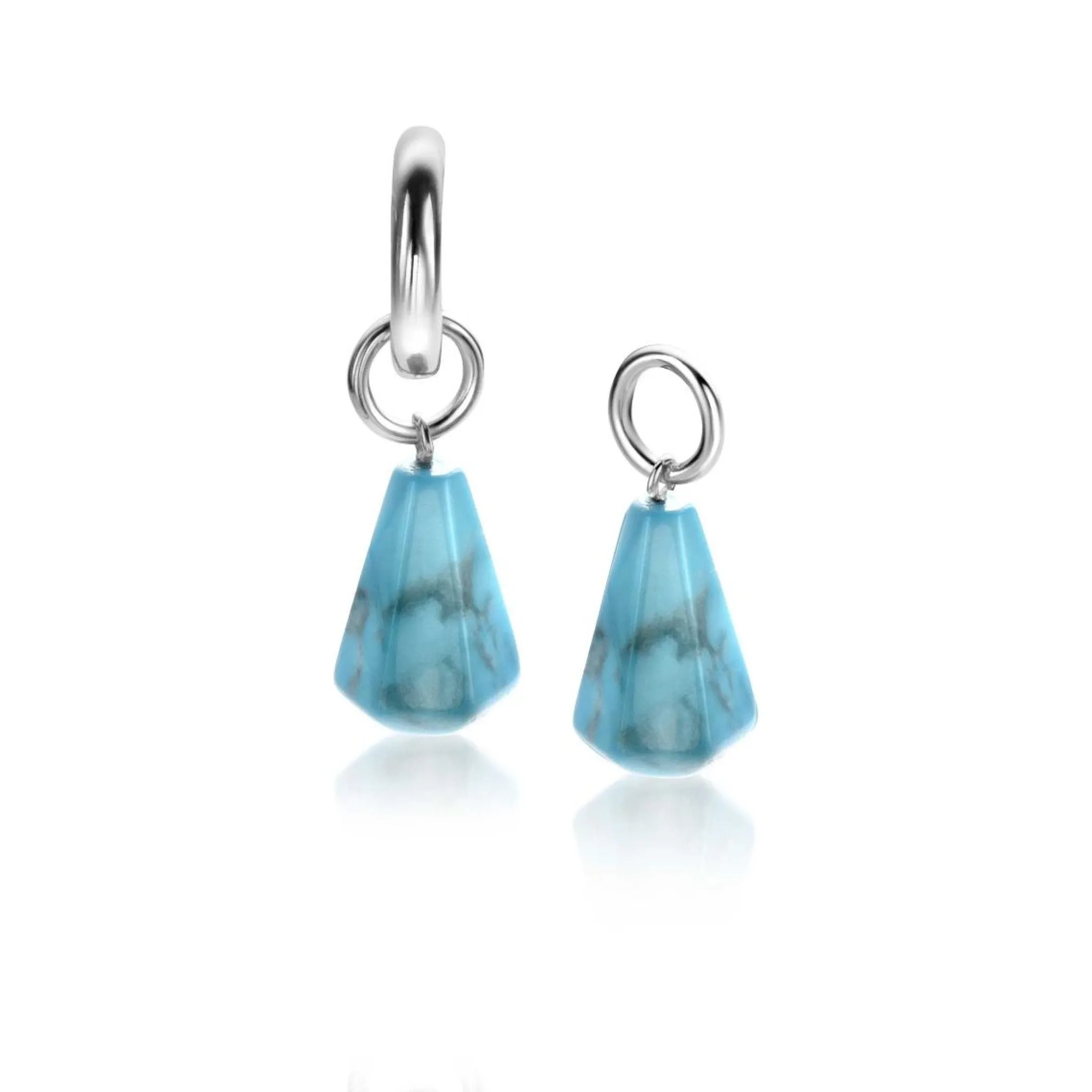 Discount Zinzi zilveren oorbedels in kegelvorm met turquoise howliet edelstenen 8mm ZICH2256T (zonder oorringen)