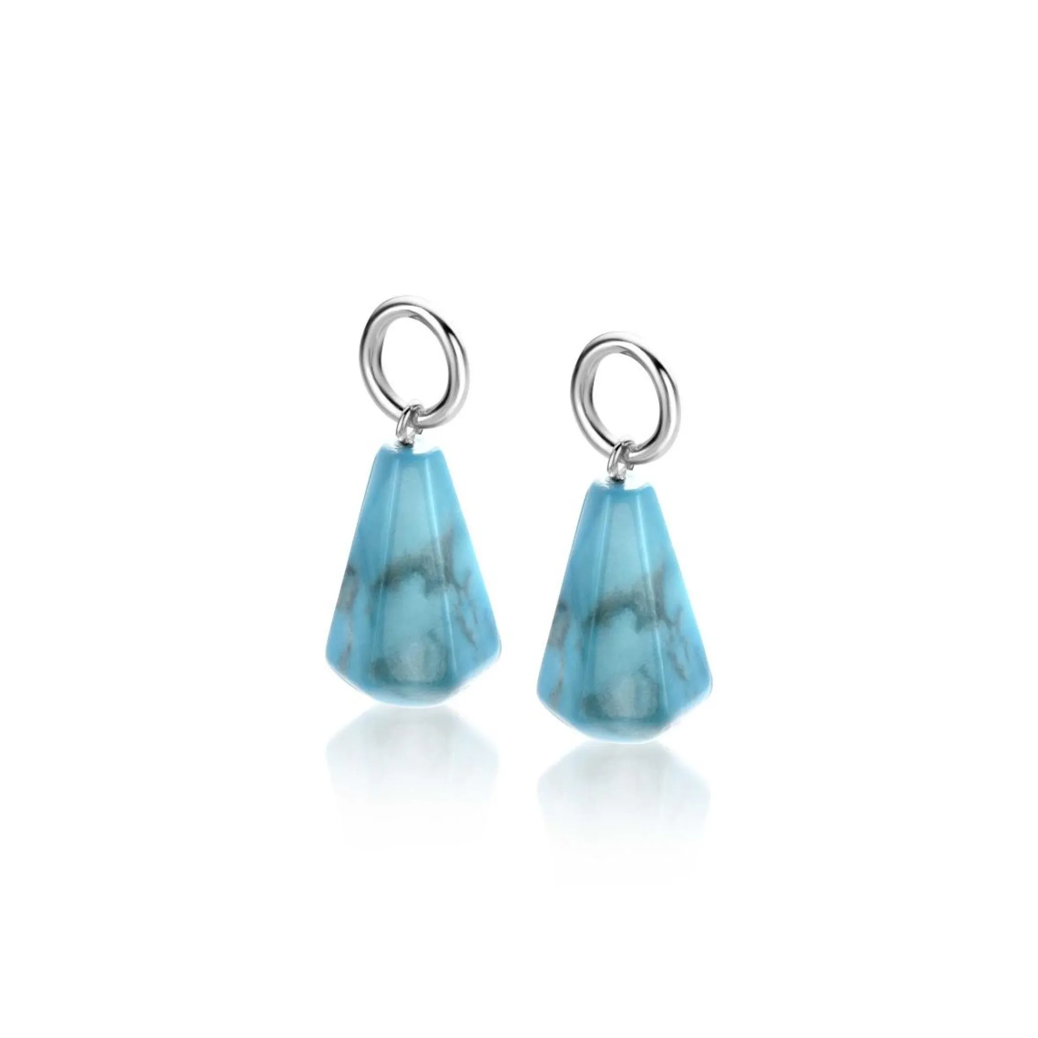 Discount Zinzi zilveren oorbedels in kegelvorm met turquoise howliet edelstenen 8mm ZICH2256T (zonder oorringen)