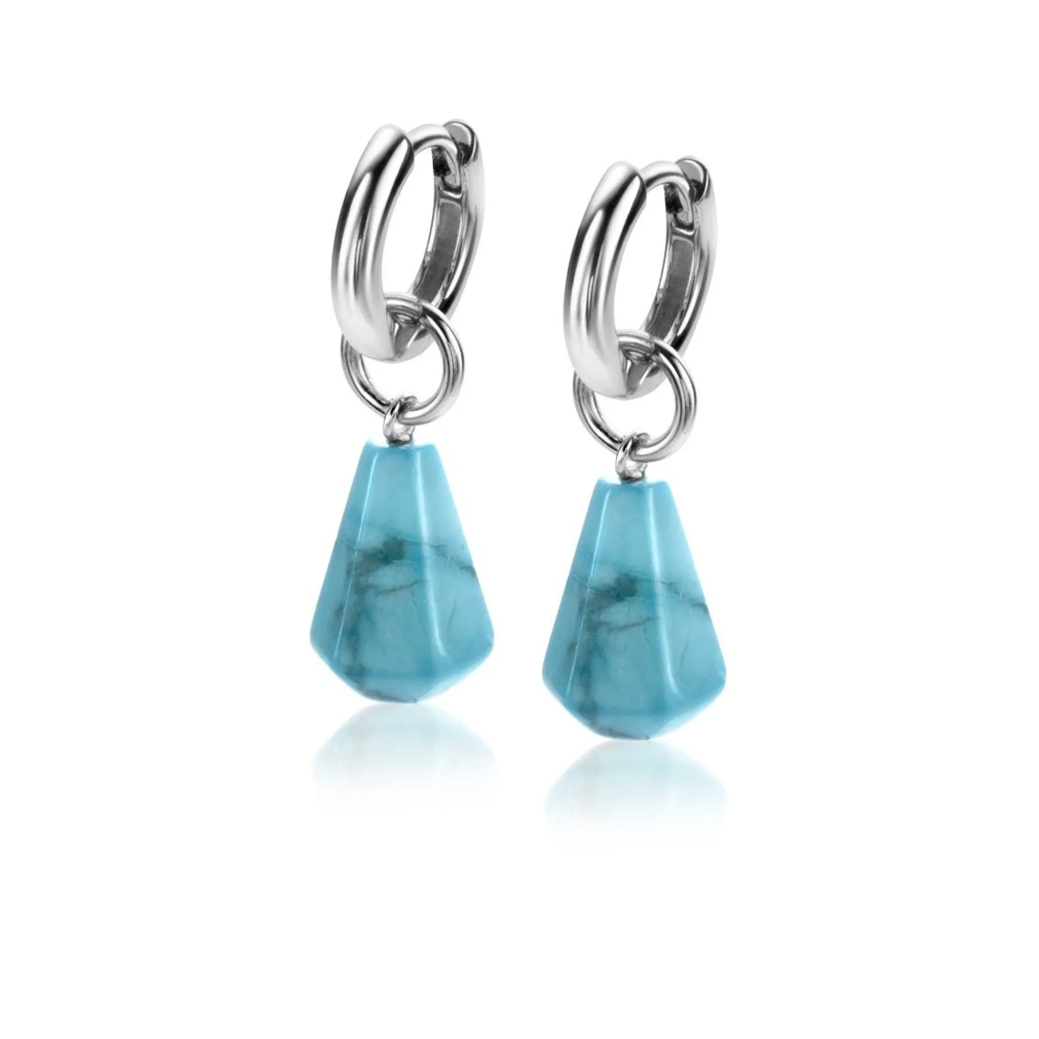 Discount Zinzi zilveren oorbedels in kegelvorm met turquoise howliet edelstenen 8mm ZICH2256T (zonder oorringen)