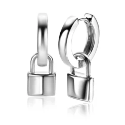 Outlet Zinzi zilveren oorbedels trendy slotje 13mm ZICH2353 (zonder oorringen)