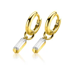 Discount Zinzi zilveren oorbedels geel verguld 15mm rechthoek wit ZICH2056Y (zonder oorringen)