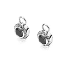 Discount Zinzi zilveren oorbedels rond zwart 11mm ZICH1244Z (zonder oorringen)