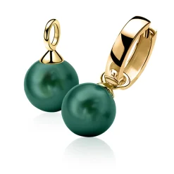 Outlet Zinzi zilveren oorbedels geel verguld parel rond groen 10mm ZICH266GG (zonder oorringen)